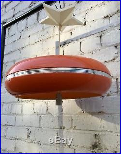 Vtg Mid Century Atomic Spaceage UFO Orange Plastic Pendant Light 60's 70's Retro