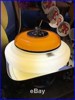 Vtg Mid Century Atomic Spaceage UFO Orange Plastic Pendant Light Retro 60s 70s