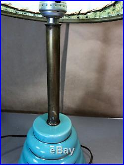 Vtg Mid Century Ceramic Blue Beehive Lamp 19 Tall Double Shade Fiberglass Retro