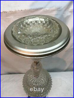 Vtg Mid Century Crystal Glass Smoking Stand 30in Tall Chunky Glass Ashtray Art