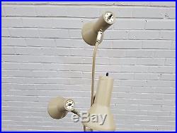 Vtg Mid Century Floor Lamp Light (3) Shade Globes Tan Metal Retro