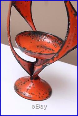 Vtg. Mid Century Groovy Retro Enamel Lava Glaze Steel Candle Orange Hanova
