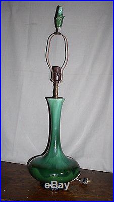Vtg Mid-Century Modern DRIP GLAZE Green Ceramic Table Lamp Retro 50's Genie