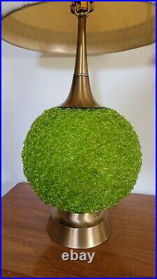Vtg Mid Century Modern Green Lucite Spaghetti & Brass Table Lamp