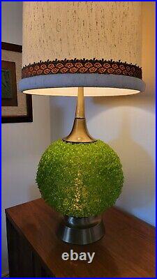 Vtg Mid Century Modern Green Lucite Spaghetti & Brass Table Lamp