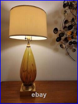 Vtg Mid Century Modern Italian Yellow Glass with Drip Glaze Effect Table Lamp