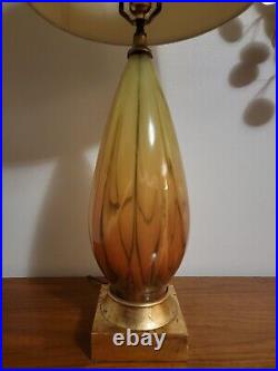 Vtg Mid Century Modern Italian Yellow Glass with Drip Glaze Effect Table Lamp