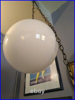 Vtg Mid Century Modern Large Round Ball Sphere Glass Hanging Light Swag Lamp