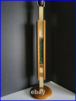 Vtg Mid Century Modern MODELINE Wood & Brass Tall Table Lamp