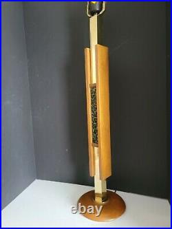 Vtg Mid Century Modern MODELINE Wood & Brass Tall Table Lamp