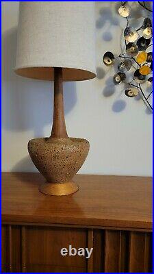 Vtg Mid Century Modern Natural Cork & Teak Wood Table Lamp 31