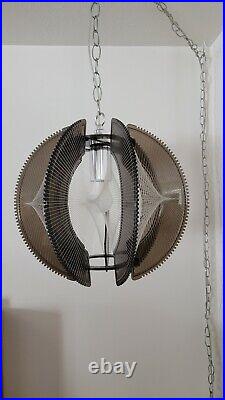 Vtg. Mid Century Modern Paul Secon style Acrylic & Nylon String Swag Lamp 15