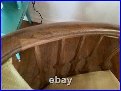 Vtg Mid Century Modern Retro Barrel Pair carved wood lounge arm Chairs mcm