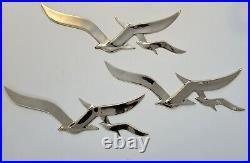 Vtg Mid Century Modern Set of 5 Brass Seagulls Birds Jere Style Wall Hanging Art