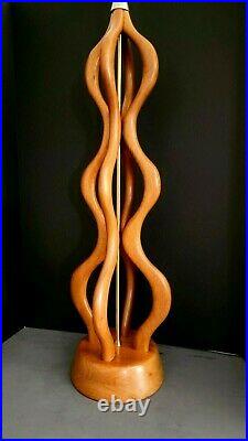 Vtg Mid Century Modern TALL Modeline Sculptural Walnut Table Lamp 46