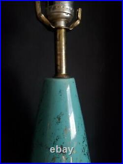 Vtg Mid Century Modern Turquoise & Gold Ceramic Table Lamp 28