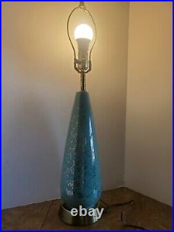 Vtg Mid Century Modern Turquoise & Gold Ceramic Table Lamp 28