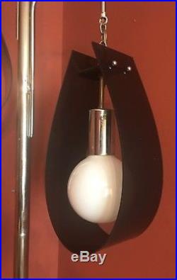Vtg Mid Century Retro Atomic TENSION POLE LAMP 2 Light Chrome Smoky 8' Ceiling