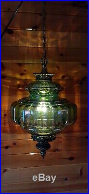 Vtg Mid Century Retro Iridescent Green Glass Hanging Swag Light/Lamp