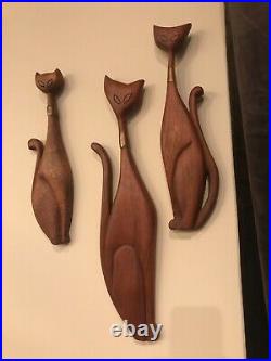 Vtg Mid Century Sexton-Like 3 wood carved wall cats. Possibly design precursors