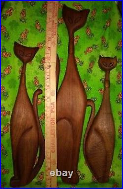 Vtg Mid Century Sexton-Like 3 wood carved wall cats. Possibly design precursors