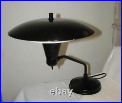 Vtg Mid Century Style Atomic Flying Saucer Swing Arm Table Desk Lamp Black #5902