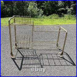 Vtg Mid Century Wire Metal Record Player vinyl Holder Rack Cart Stand Gold