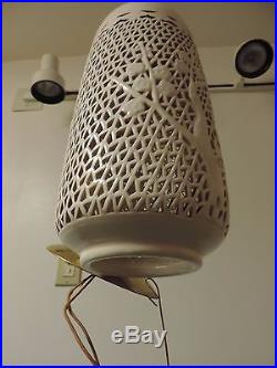 Vtg Mid century Retro Pottery Porcelain Chain Hung Ceiling Swag Light