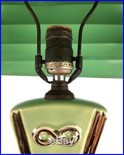 Vtg Midcentury 1950s Green Ceramic TV Lamp Tiered Metal Pagoda Venetian Shade