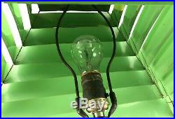 Vtg Midcentury 1950s Green Ceramic TV Lamp Tiered Metal Pagoda Venetian Shade
