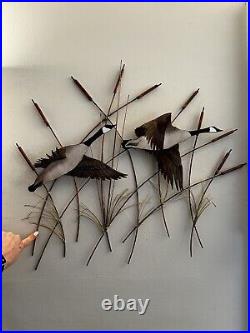 Vtg Midcentury Modern Geese In The Reeds Metal/Brass Wall Art Sculpture