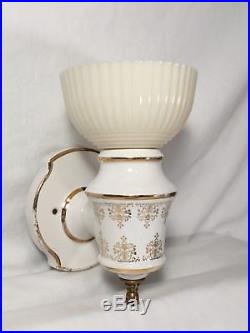 Vtg Moe Light Sconce Retro Mid Century Wall Fixture Petalware Cremax Porcelain