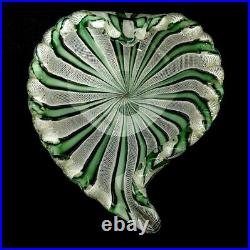Vtg Murano Italy Latticino Seguso Green Aventurine Heart Shape Art Glass Bowl
