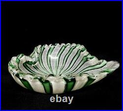 Vtg Murano Italy Latticino Seguso Green Aventurine Heart Shape Art Glass Bowl