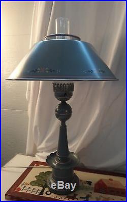 Vtg Pr Table lamps Mid Century Hurricane Lamp painted blue Retro Pink Estate