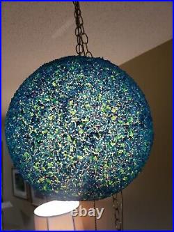 Vtg Rare Blue/Green Popcorn Lucite Swag Lamp Hanging Light