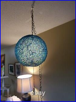 Vtg Rare Blue/Green Popcorn Lucite Swag Lamp Hanging Light