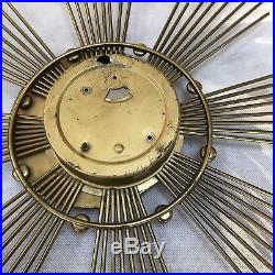 Vtg Retro Mid Century Sunburst Starburst 8 Day Brass Wall Clock with Key German