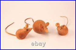 Vtg Skjode Skjern Teak Wood Mouse & Mice Mid Century Modern Wooden Figurine Set