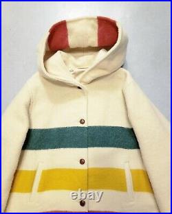 Vtg Woolrich Woman Hudson Bay Thick Wool Blanket Coat Hood Workwear Jacket Sz XL