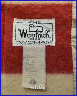 Vtg Woolrich Woman Hudson Bay Thick Wool Blanket Coat Hood Workwear Jacket Sz XL