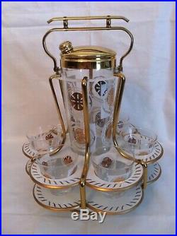 Vtg cocktail shaker glasses caddy mid century modern bar cart set 50s 60s retro