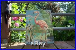 Vtg mid century paint by number art 16x12 bird Flamingo pink single retro tropic