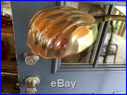 Vtg retro brass clam shell floor lamp gooseneck Hollywood Regency Mid-Century