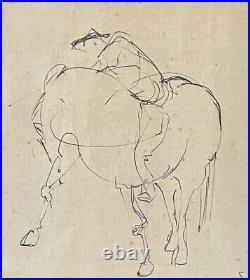 Walter Quirt Mid Century Modern Surrealist Graphite on Paper Horse & Rider 1961
