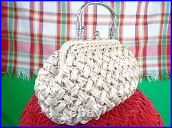Womens Accessories Vintage Mid Century Retro Beige Straw Purse Handbag 1950s 60s