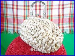 Womens Accessories Vintage Mid Century Retro Beige Straw Purse Handbag 1950s 60s