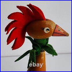 Wooden Bobblehead Rooster Pencil Holder Mid Century Modern 1960's by APCO JAPAN