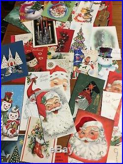X400 Vintage Christmas Cards Lot Mid Century Santa Snowman Animals Retro +++