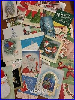 X400 Vintage Christmas Cards Lot Mid Century Santa Snowman Animals Retro +++